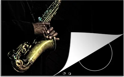 Produktbild von KitchenYeah© Herdabdeckplatte Hände eines Saxophonisten , 78x52cm, Küche Deko, Glaskeramikkochfeld Herdabdeckung, Abdeckplatte fùr Kochfeld