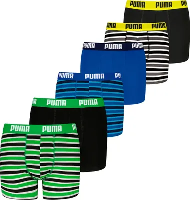 Produktbild von PUMA Jungen Boxer Shorts, 6er Pack - Everyday Striped Boxers ECOM 6P, Baumwolle Stretch, Streifen Schwarz/Blau/Grün 158-164