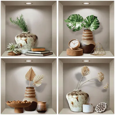 Produktbild von 3D-Effekt-Aufkleber mit Vasen und Designer-Dekorationen, 60 x 60 cm