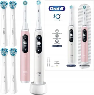 Immagine prodotto di Oral-B | Spazzolino elettrico iO Series 6 - Duo bianco e rosa - Pulizia intelligente - 5 modalità di pulizia