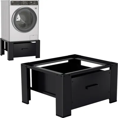 Image de Jayseuw Socle de machine à laver avec tiroir noir Socle de machine à laver 62.5x54.5x32.5cm