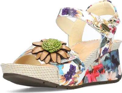 Produktbild von Laura Vita Damen Sandalette Leder mit Blumenmuster und Keilabsatz Barry 36, Größe:39 EU, Farbe:Beige