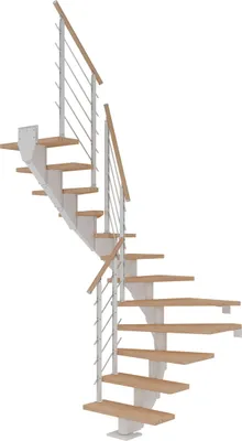 Produktbild von Dolle Mittelholmtreppe Hamburg 1/2 gewendelt Eiche weiß, geölt 85 cm breit für GH 259 – 301 cm UK Metall Weiß mit Geländer