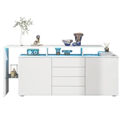 Produktbild von Fortuna Lai Kommode, Sideboard mit LED, Wohnzimmermöbel in Weiß Hochglanz, Wohnzimmerschrank, Standschrank, TV-Schrank, Wohnzimmerwand, Highboard, Mehrzweckschrank, Buffetschrank Esszimmer