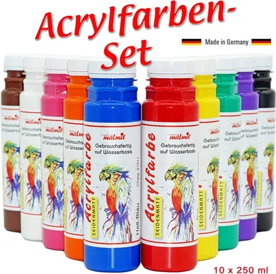 Produktbild von Acrylfarbe 10er Set je 250 ml Künstler Acrylfarben Malfarben Seidenmatt Pouring