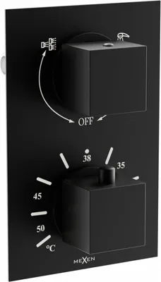 Produktbild von Mexen Cube Thermostat-Wannen-/Brausebatterie mit 2 Ausgängen, Schwarz - 77502-70