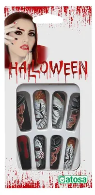 Obrázek produktu pro Atosa, sada 12 kusů Halloweenových nehtů, průhledné, pro děti, univerzální velikost