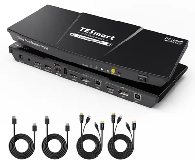 Zdjęcie produktu dla Przełącznik KVM dla 2 komputerów i 2 monitorów, obsługujący rozdzielczość 4K przy 60 Hz, z interfejsami DisplayPort i HDMI