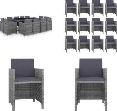 Produktbild von vidaXL 13 tlg. Garten Essgruppe mit Auflagen Poly Rattan Anthrazit - Gartenmöbel-Set - Gartenmöbel-Sets - Gartentisch Und Stühle - Gartentische Und Stühle