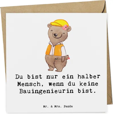 Produktbild von Mr. & Mrs. Panda Glückwunschkarte Bauingenieurin Herz - Weiß - Geschenk, Klappkarte, Studium, doppelkarte, Grußkarte, Spruch, Witzig, faltkarte, Baustelle, anlasskarte
