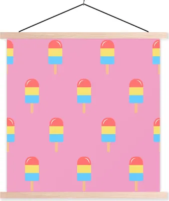 Produktbild von MuchoWow® Textilposter Eis - Muster - Rosa - Farben 40x40 cm mit holzfarbenen Rahmen - Posterleiste
