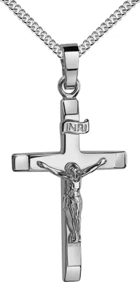 Produktbild von Silber Kreuz-Anhänger Kruzifix Jesus Christus mit INRI-Gravur Kettenanhänger 925 Silber. Mit Kette 925 Silber  - Kettenlänge 70 cm.