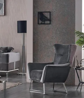 Produktbild von Grau Sessel Wohnzimmer Textil Möbel Modern Design Polster Stoff Luxus Sitz