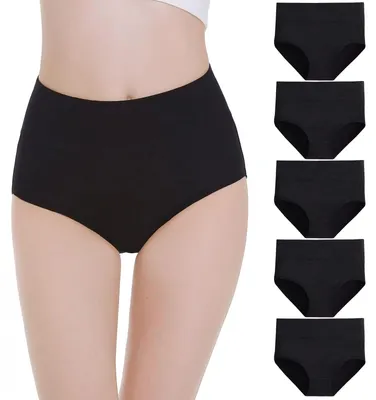 Produktbild von Falechay Unterhosen Damen Unterwäsche 5er Pack Bauchweg Slips Schwarz02 2XL