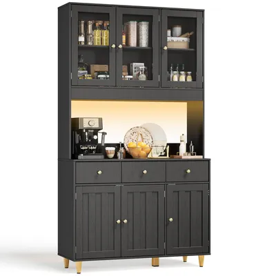 Produktbild von Bealife AP05 Sideboard mit Glastüren | 100x38x180 cm | Für Küche & Esszimmer | Weiß/Schwarz