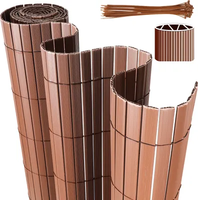 Produktbild von TolleTour PVC Sichtschutzmatte, Sichtschutzzaun mit Kabelbindern, Wetterfest Sichtschutz Garten Balkon Terrasse Sichtschutzzaun, Interne W-Struktur Verstärkte Lamellen, Braun 1,8 x 5m