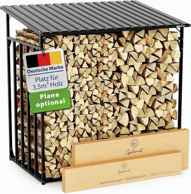 Produktbild von Kaminholzregal Außen XXXL 186x105x185cm – 3,45m?, 5,25SRM, Metallrahmen 30x30mm, Metalldach, feuerverzinkt, 105cm tief, Brennholzregal Holzstapelhilfe Holzunterstand Außen
