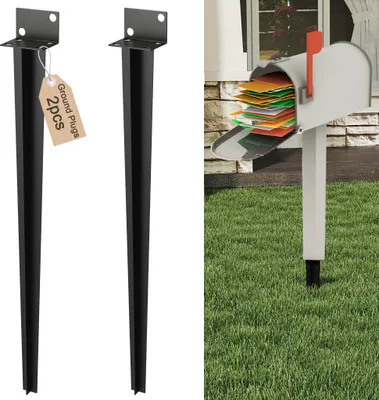 Produktbild von UISEBRT 2x L-Pfostenträger Einschlaghülse Bodenhülse 70cm Bodenanker Pfostenhalter für Holzpfosten Schwarz, Garten Zaun Terrasse Balkon Stabil