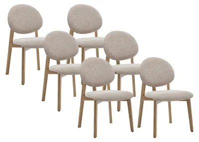Produktbild von 6er-Set Stühle aus texturiertem Stoff und hellem natürlichem Kautschukholz - Beige - MARLENI