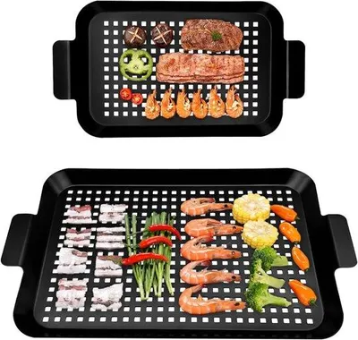Immagine prodotto di Griglia per 2 persone - Piastra in acciaio - Adatta per verdure e pesce - Rivestimento antiaderente - Accessori per griglia
