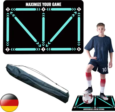 Produktbild von Fußballmatte, Fußball Schritt Trainingsmatte, Fussball Matte für Kinder Erwachsene Dribbeltraining Teppich 90*60cm