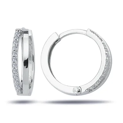 Produktbild von Double Creole Diamanten Brillant-Schliff Ohrringe 14 Karat Weißgold