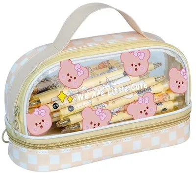 Image de Azomor® : jolie trousse spacieuse avec motif ours, idéale pour l'école et le bureau, polyvalente, 21 x 12,5 x 8 cm