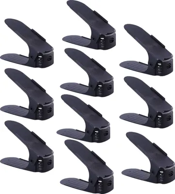 Image de LARS360 40 pièces Étagères à chaussures réglables Antidérapant Porte-chaussures 3 Hauteur réglable PP Double couche Ensemble d'empilage de chaussures Gain de place Rangement de chaussures(Noir)