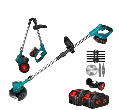 Produktbild von Akku-Rasentrimmer, Akku-Unkrautvernichter mit 2 Akkus, Rasenkantenschneider, leichter Freischneider für Garten und Hof, mit Rädern schiebbar