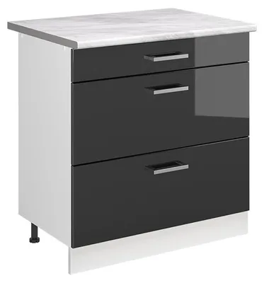 Immagine prodotto di Mobiletto base per cucina Vicco R-Line Antracite lucido/Bianco 80 cm con 3 cassetti piano di lavoro Marmo, Model 72330
