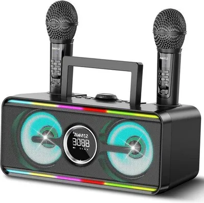 Obrázek produktu pro Přenosný karaoke mikrofonní systém s DJ osvětlením pro dospělé i děti