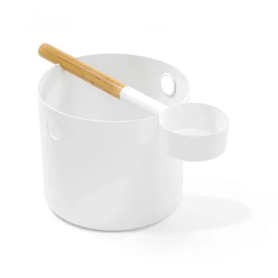 Produktbild von KOLO Sauna-Set Kübel 5,0 l, 20 cm hoch, 24 cm Durchmesser, Weiß mit Kelle 43 cm