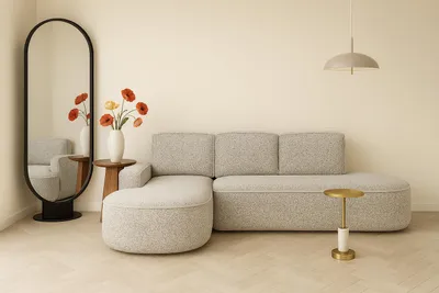 Immagine prodotto di Divano ad angolo Sofello, salotto componibile moderno di forma arrotondata MOLLY con funzione letto, dalle linee arrotondate. Il successo del 2025!