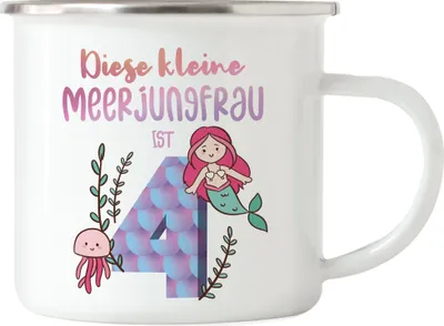 Produktbild von Diese Kleine Meerjungfrau Ist 4 Emaille Tasse Geburtstagsgeschenk 4. Geburtstag Süßes Motiv