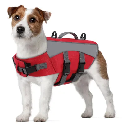 Image de Gilet de sauvetage pour chiens - Réfléchissant et réglable - Rouge - Taille XS