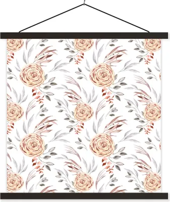 Produktbild von MuchoWow® Textilposter Rosen - Gold - Blätter 60x60 cm mit schwarzem Rahmen - Posteraufhänger
