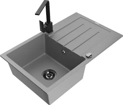 Produktbild von Mexen Bruno 1 Becken-Granitspüle mit Abtropffläche und Mischbatterie Rita, Grau - 6513-71-670300-70-B