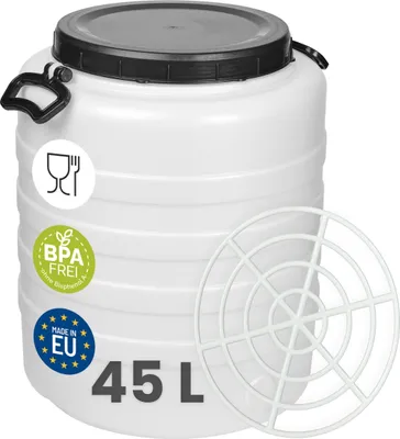 Produktbild von Garronda 45L mit Pressring Weithalsfass Fasssilage Gepäcktonne Gärfass Gärbehälter Futtertonne (Weiß)
