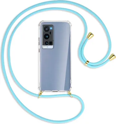 Produktbild von Handykette Backcover-Schutzhülle mit Band (Metall goldfarben) für vivo X60 Pro Plus 5G - himmelblau
