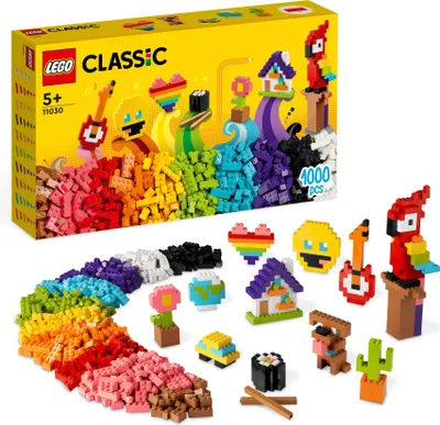 Produktbild von LEGO 11030 Classic Großes Kreativ-Bauset Konstruktionsspielzeug-Set, Baue ein Smiley Emoji, Papagei, Blumen & mehr, kreative Bausteine für Kinder, Jungen, Mädchen ab 5 Jahren