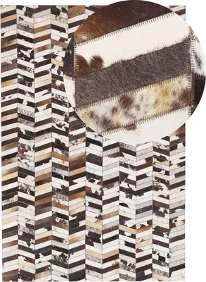Produktbild von BELIANI Teppich Braun/Weiß Kuhfell rechteckig 140 x 200 cm Patchwork Lederteppich für Wohnzimmer Schlafzimmer Flur Salon Esszimmer