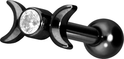 Produktbild von Ohrpiercing Titan Ohrpiercing mit Innengewinde 2 MONDE + KRISTALL Schwarz Stablänge: 8mm