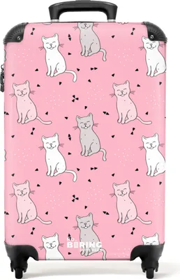 Produktbild von NoBoringSuitcases.com® Kufry Příruční kufr na kolečkách Malý cestovní kufr na kolečkách se 4 kolečky - Cat - Pink - Pattern - Cat - Pets - Cabin Size < 55x40x23 cm & 55x40x20 cm - Foto kufr - Příruční kufr - Palubní zavazadlaPříruční kufr 55x35x20 cm, 36L. Příruční kufr 55x35x20 cm, 36L,