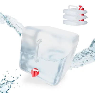 Produktbild von Faltkanister Wasserkanister - 20 Liter - Mit Auslaufhahn - 4 Stück - Transparent Rot - Für Camping und Festivals