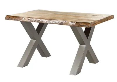 Image de MASSIVMOEBEL24 | Table à manger 140x90 en bois de manguier laqué naturel pieds en X gris FREEFORM 5