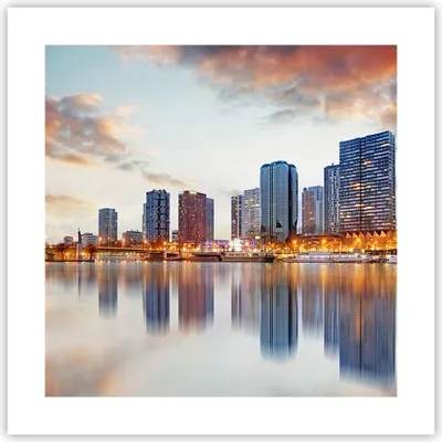 Produktbild von Poster - Poster ohne Rahmen - Fluss Wolkenkratzer Ansicht Eiffle - 40x40 cm - Wand Bild - Wanddeko - Wandbilder - Kunstposter - Wandposter - Bilder - Kunstdruck - Wandbild - P2XAC40x40-2831
