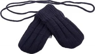 Produktbild von Baby Fäustlinge ohne Daumen mit Seil - Strickmuster - Dunkelblau - 0-1 Jahr