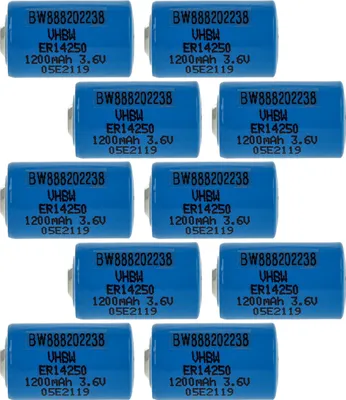Produktbild von vhbw 10x ER14250 Rundzellenbatterien Ersatz für 6ES5-980-0MA11, 6ES59800MA11, 6135-99-770-2535 - Spezialbatterien (1200 mAh, 3,6 V, Li-SOCl2)