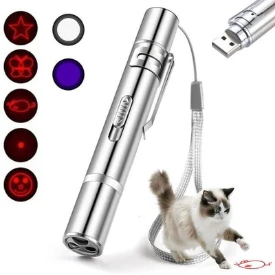 Productafbeelding van Laserpen - Laserpen voor katten - USB-oplaadbaar - 7 verschillende standen - Laserpointer voor katten - Laserlampje - Katten speelgoed - Kattenspeeltjes - Laserlampje voor katten - Roestvrij staal - Zaklamp - Honden speelgoed - Vogelspeelgoed - Laser voor katten - Hond
