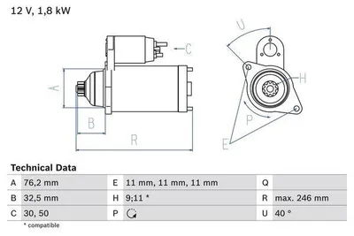 Immagine prodotto di Avviamento BOSCH t a 0 986 017 000 per VW Golf IV Hatchback (1J1) GOLF III (1H1)